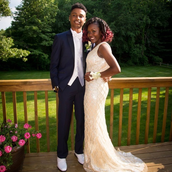 Gold, Jeweled Prom Dress - Picture 1 of 3